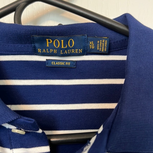 Polo short sleeve striped shirt Blue and white Size XL - Picture 3 of 3